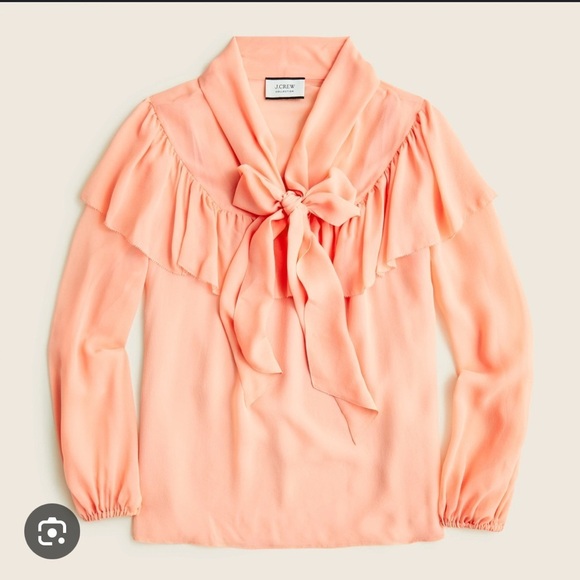 J. Crew Collection Small S Romance Pink Tie Neck 100% silk Chiffon Top Coquette - Picture 1 of 10